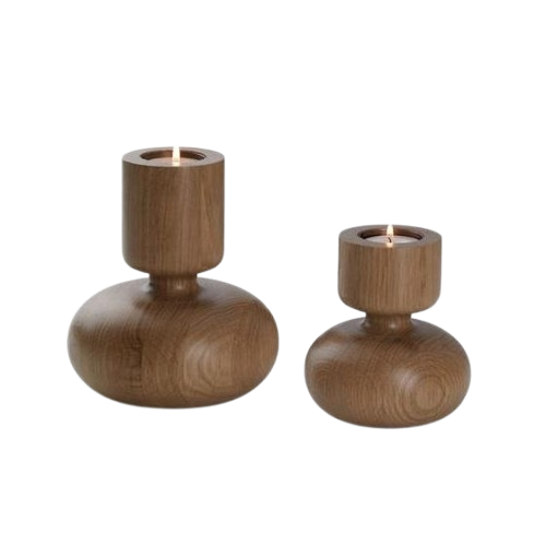 WOODEN TAPER CANDLE HOLDER SET OF 2